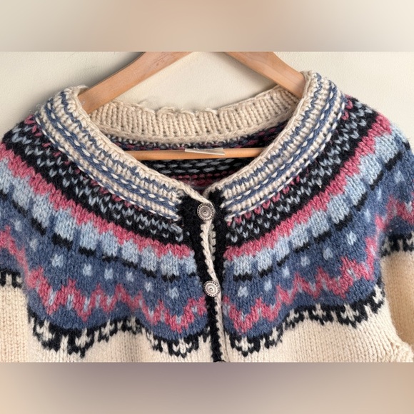 Fair Isle Handknitted New Wool Cardigan Made In Denmark Stofos - Picture 3 of 11